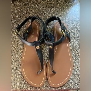 Lauren Ralph Lauren Navy Blue Leather Ankle Strap Thong Sandals | Size 8.5